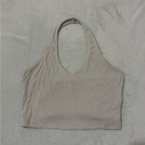 Tilly's Ribbed Halter Crop Top - Taupe